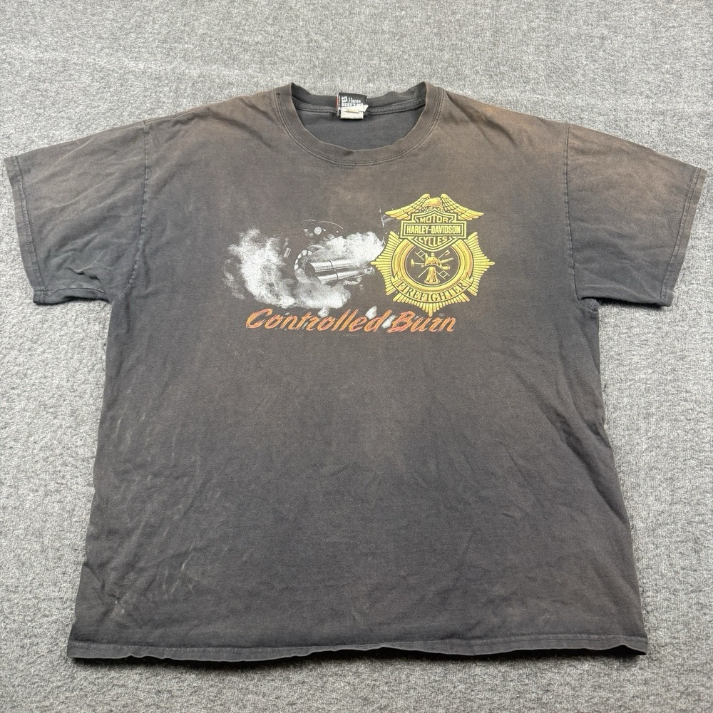 Harley Davidson T-Shirt Mens XL Black Biker Faded Distressed Motorcycle Fire